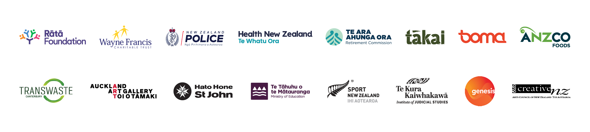 Logos of many of Tātai Aho Rau Core Education's partners and clients